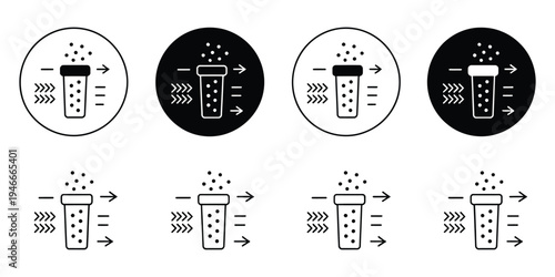 Suction process icon logo symbol sign set, vector illustrations for industrial equipment, vacuum systems, fluid handling, machinery operation
