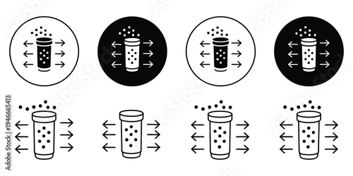 Suction process icon logo symbol set, black and white vector graphics for engineering, manufacturing