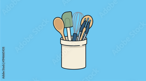 Illustration of Kitchen Utensils in a Holder 1.
