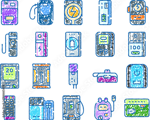 Collection of power banks and portable chargers in various styles and capacities, showcasing compact, rechargeable external batteries and charging solutions for travel and mobile devices