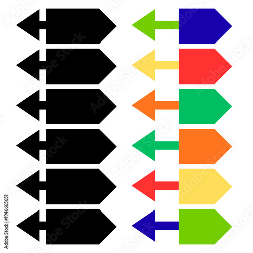 Arrows of progress: Two columns of arrows pointing the way, one in striking black and the other in vibrant colors, symbolizing choices, directions, and forward motion.
