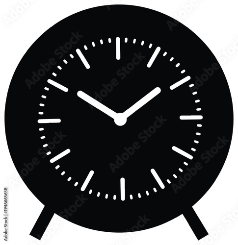 Minimal black analog alarm clock icon representing time, punctuality, schedule, and routine.