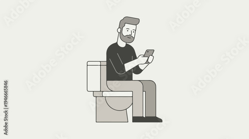 Man Sitting on Toilet Using Smartphone 1.