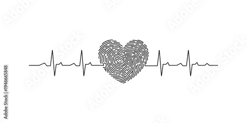 Medical electrocardiogram line showing a heart rate with a hand-drawn scribbled heart icon. Vector, illustration