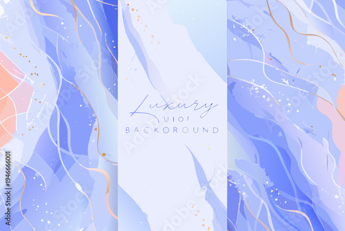 Elegant abstract watercolor background with gold foil accents and blue hues