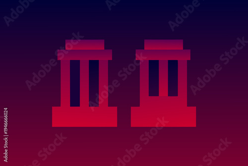 Stylized illustration of two red temple or building facades on gradient