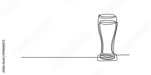 One continuous line drawing of a tall glass of beer or ale on a minimalist white background Vector, illustration