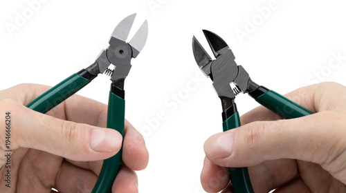 Fotografi Wire cutting pliers in the hand, also known as diagonal cutting pliers or side c