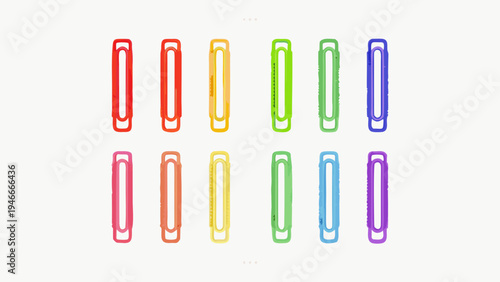 Colorful paper clips arranged in rows on a neutral background