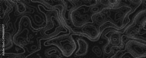 Abstract Black and White Halftone Topographic Map Background with Dotted Texture. vector illustration