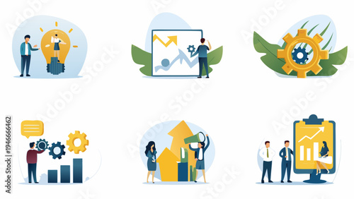 Business growth and innovation concepts illustrated with modern flat design icons