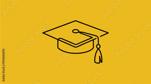 Minimalist Graduation Cap Icon on Yellow Background.