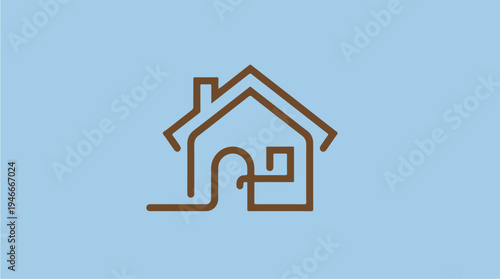 Minimalist House Icon Outline on Blue Background.