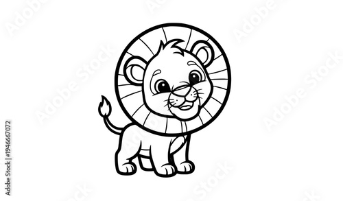 Cartoon lion cub coloring page for kids jungle animal outline vector illustration