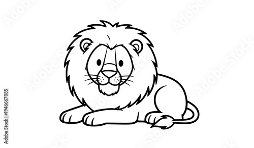 Happy lion cartoon coloring page for kids simple animal outline vector illustration