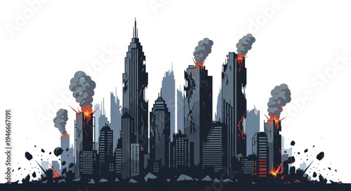 City Skyline on Fire Burning.