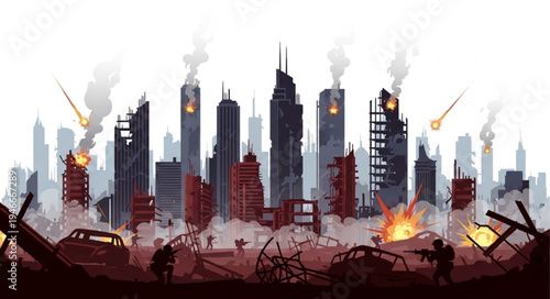 City Skyline on Fire Destruction.
