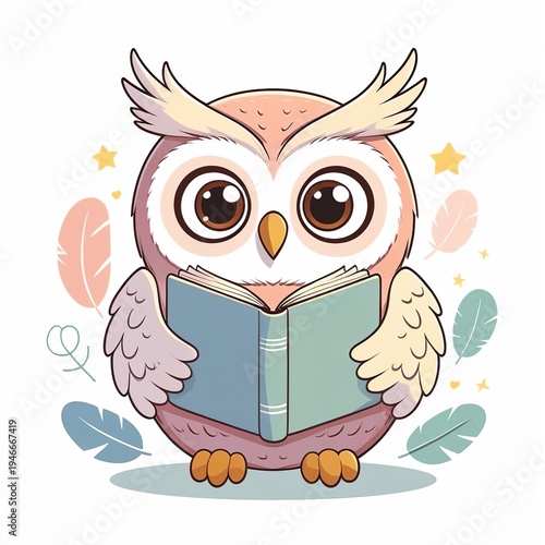 Friendly Owl Character Holding a Book