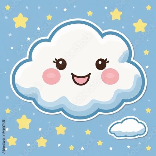 Cute Happy Cloud Character in Kawaii Style – Soft Pastel Sticker Illustration