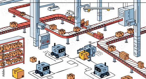 Automated warehouse logistics with robotic systems and conveyors