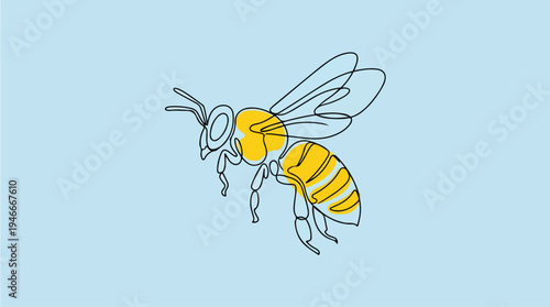 Minimalist Line Art of a Honey Bee in Flight.