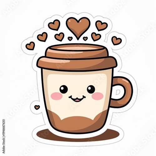 Adorable Kawaii Coffee Cup Mascot with Heart Shaped Steam