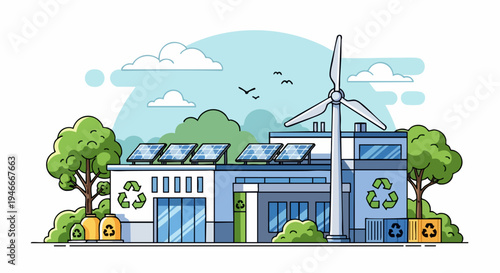 Eco friendly renewable energy factory illustration graphic design