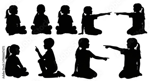 Children Silhouettes Playing Yoga.