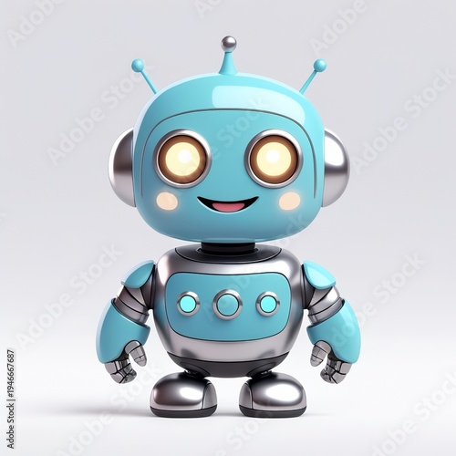 Friendly Cute Robot Mascot with Glowing Eyes – Modern Tech App Character Illustration
