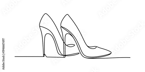 Continuous line drawing of elegant high heel shoes for fashion and style concepts. Vector, illustration