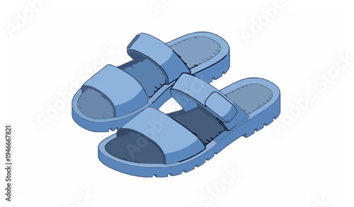Men blue summer rubber sandals casual beach footwear isometric vector illustration