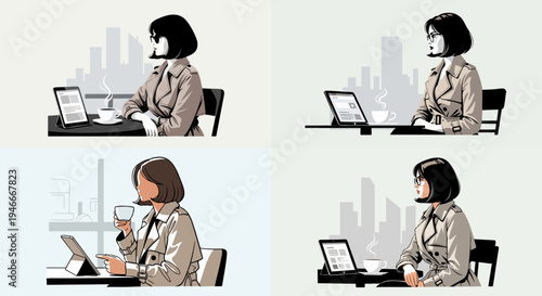 Modern business woman uses tablet in cafe setting