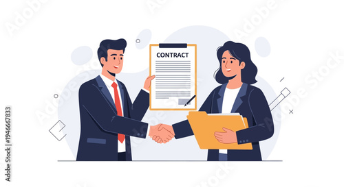 Business partners shaking hands over a contract agreement, successful deal illustration
