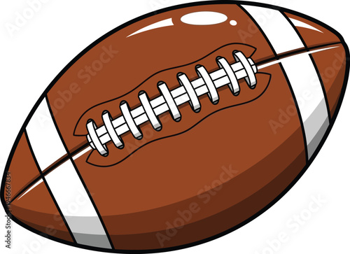 Brown American football with white stripes and laces vector graphic illustration