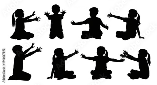 Children Silhouettes Reaching Up Kids.
