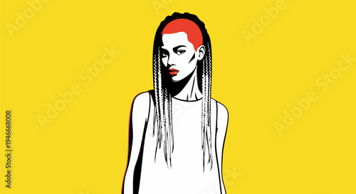 Striking vector illustration of modern woman with red hair accent