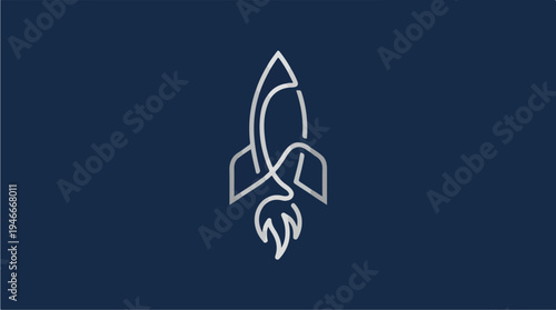 Minimalist Rocket Ship Launching into Space Line Art.