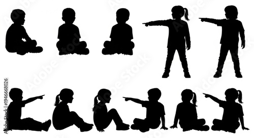 Children Silhouettes Yoga Poses.