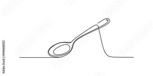 Continuous line drawing of a simple kitchen spoon isolated on a white background Vector, illustration