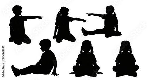 Children Silhouettes Yoga Poses.