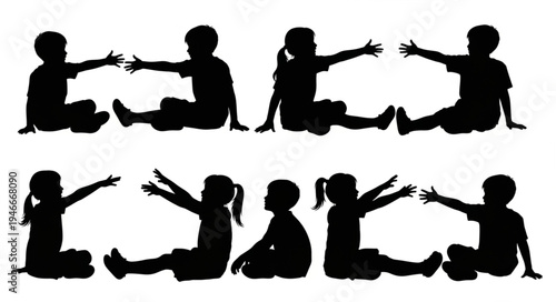 Children Silhouettes Yoga Pose.