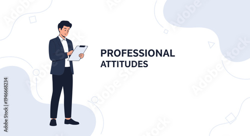 Professional Man in Suit Holding Clipboard, Professional Attitudes Text