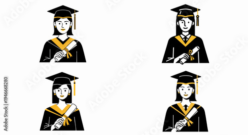 Diverse women graduates proudly holding diplomas vector graphic