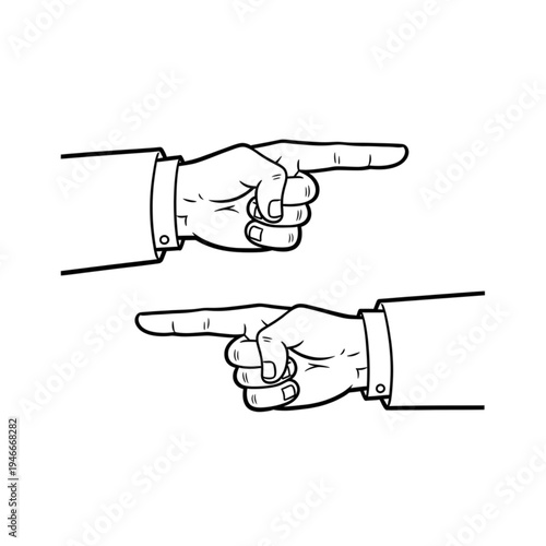 Two hands pointing to the right side  illustration of fingers and arms