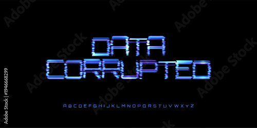 Data Corrupted Digital Noice Font Logo Alphabet Vector Glitch Letters Set Modern Typography, Creative Typographic Design for Play Button, Game UI Headline, Display Fonts. Vector Typeface