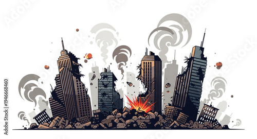 City Skyline After Big Explosion.