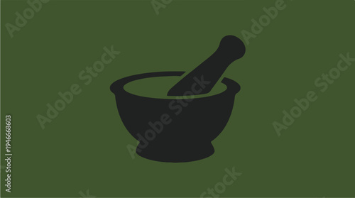 Mortar and Pestle Silhouette Icon for Pharmacy and Medicine.
