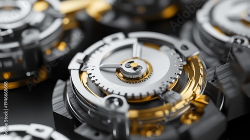 Wallpaper Mural A close-up of intricate metallic gears, featuring silver and gold hues, displaying precision engineering Torontodigital.ca