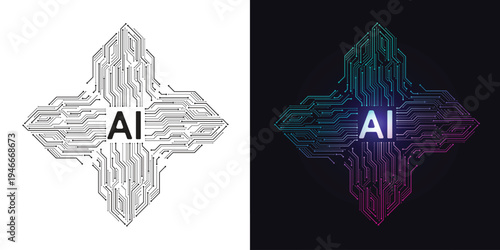Artificial intelligence circuit line style. Machine learning design. Smart network digital technology. AI. Vector illustration