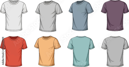 Assortment of plain, short-sleeved t-shirts in various colors